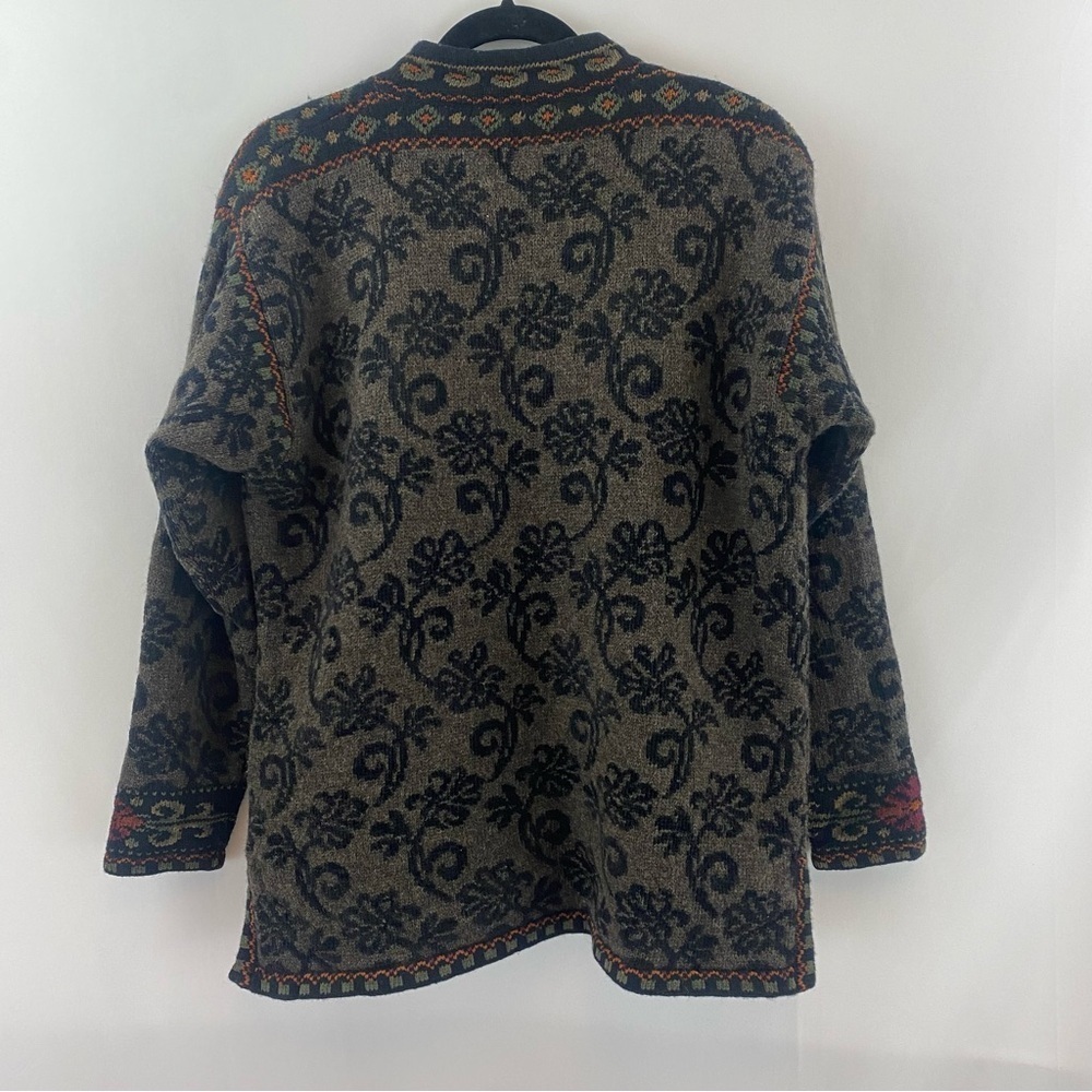 Icelandic Design Wool Cotton Lined Sweater Jacket Sz M Folklore Floral‎ Filigree - Picture 12 of 16